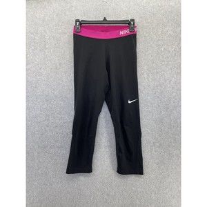 NIKE Women's Leggings Solid Black Size Medium Capri Pink Trim